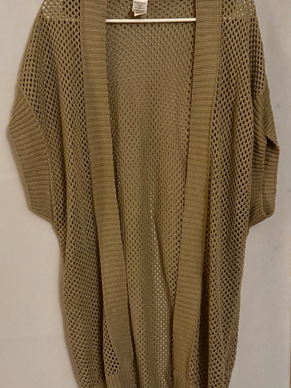 Time and Tru Khaki Open-Weave Crochet Cardigan